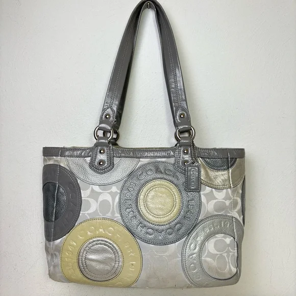 COACH F19042 Patent Leather Canvas Jacquard Logo Monogram Tote Bag Purse - Picture 16 of 16